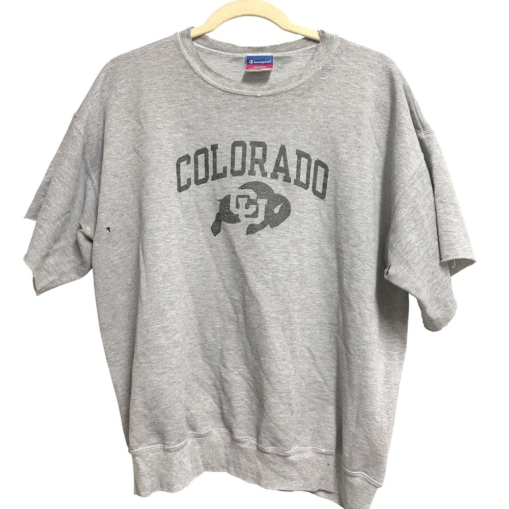 Champion Colorado Buffaloes Collegiate Gray Short Sleeve Sweatshirt Thrashed L